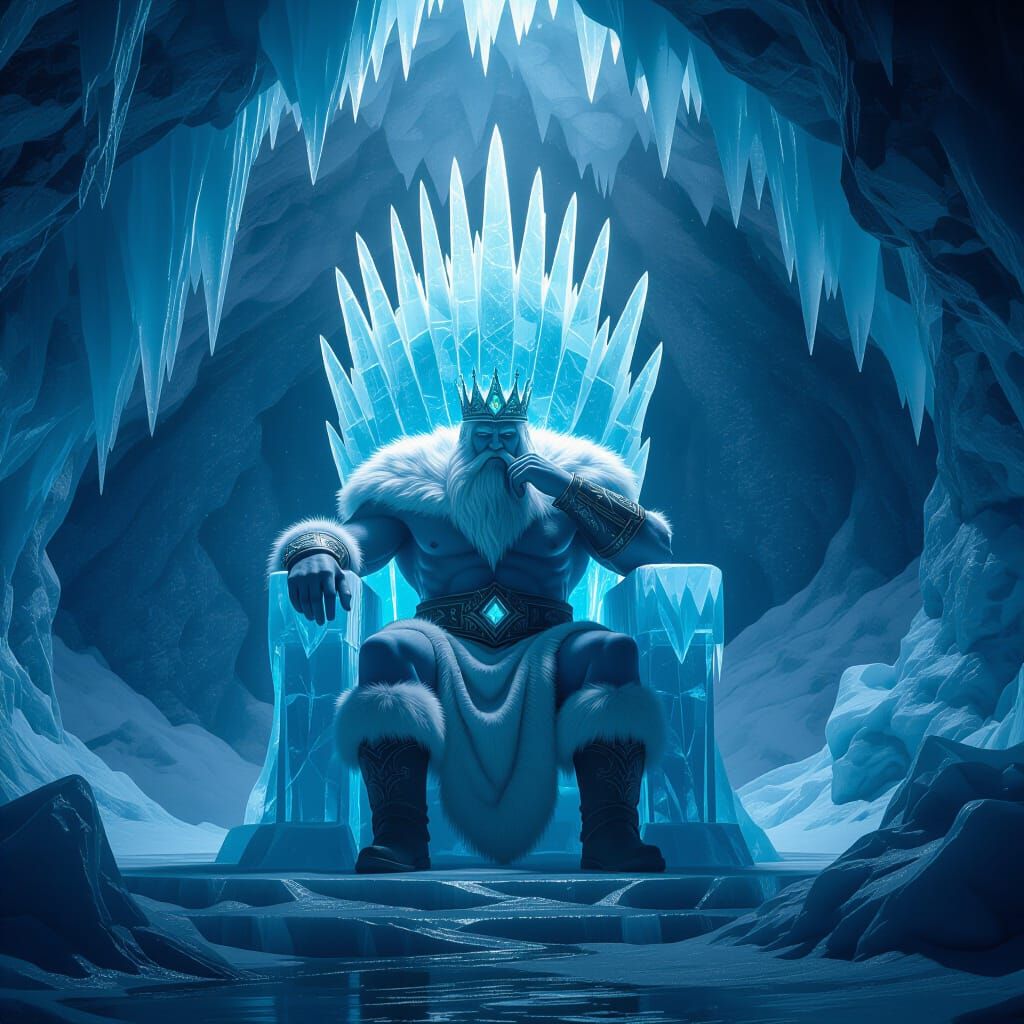 Frost Giant King on Ice Throne with Gemstone Crown
