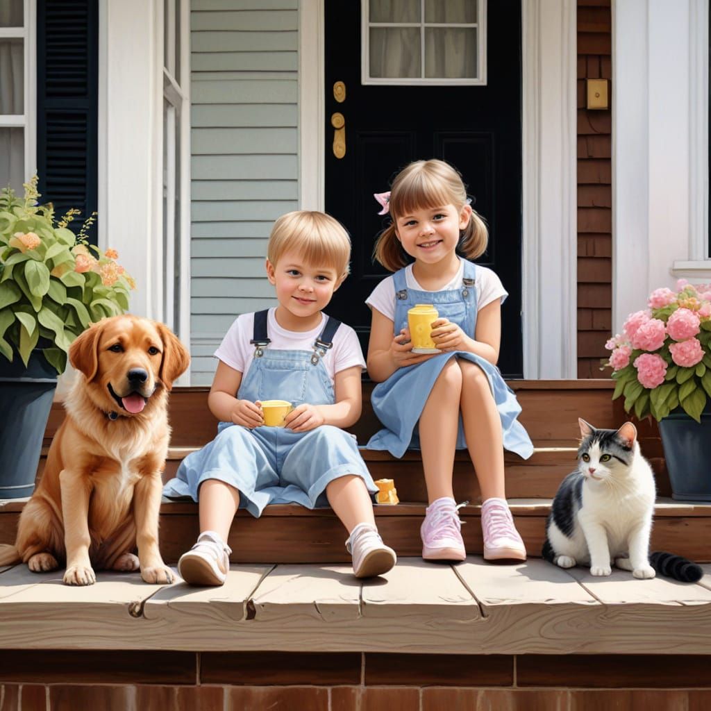 Cozy Childhood Moment in Watercolor Impasto Style