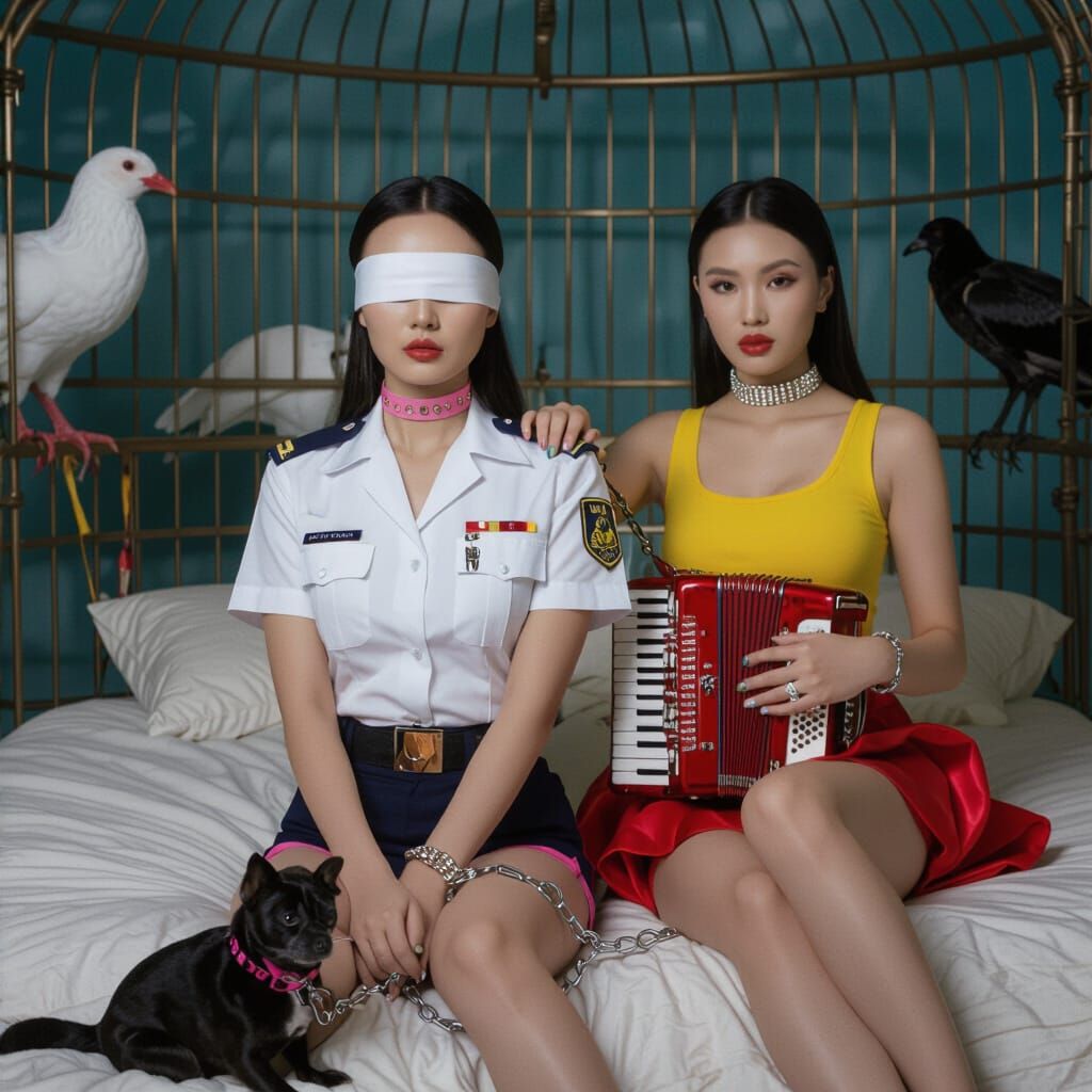 Sci-Fi Birdcage: Two Women in a Dramatic Scene