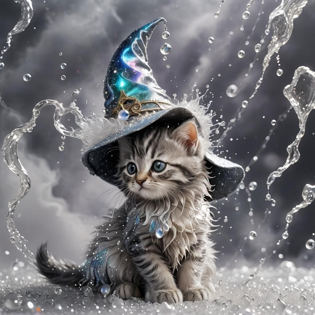 Liquid Silver Kitten Wizard in Fantasy