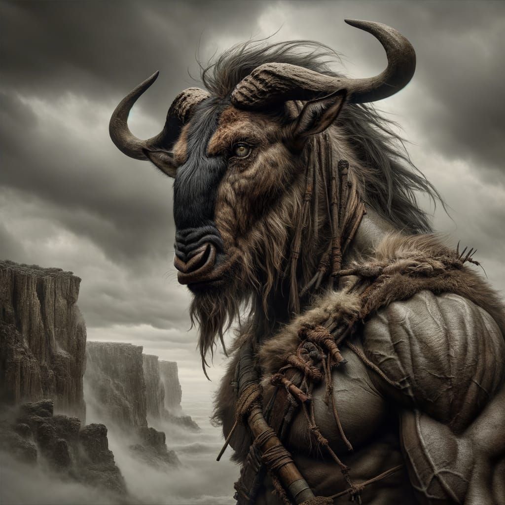 Wildebeest Warrior in Dark Realism Style