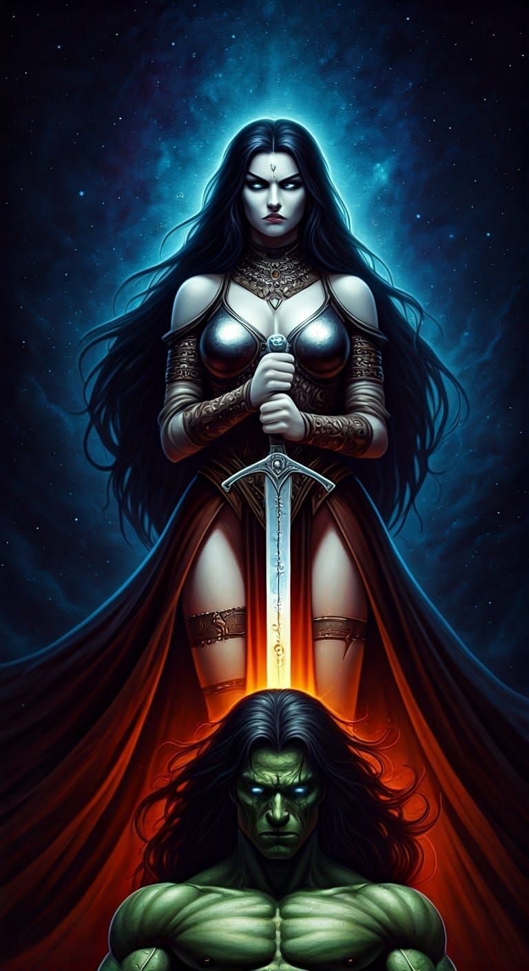 Regal Warrior Queen in Celestial Tapestry