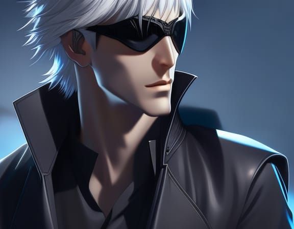 Anime Man with Silver Hair and Glowing Eyes