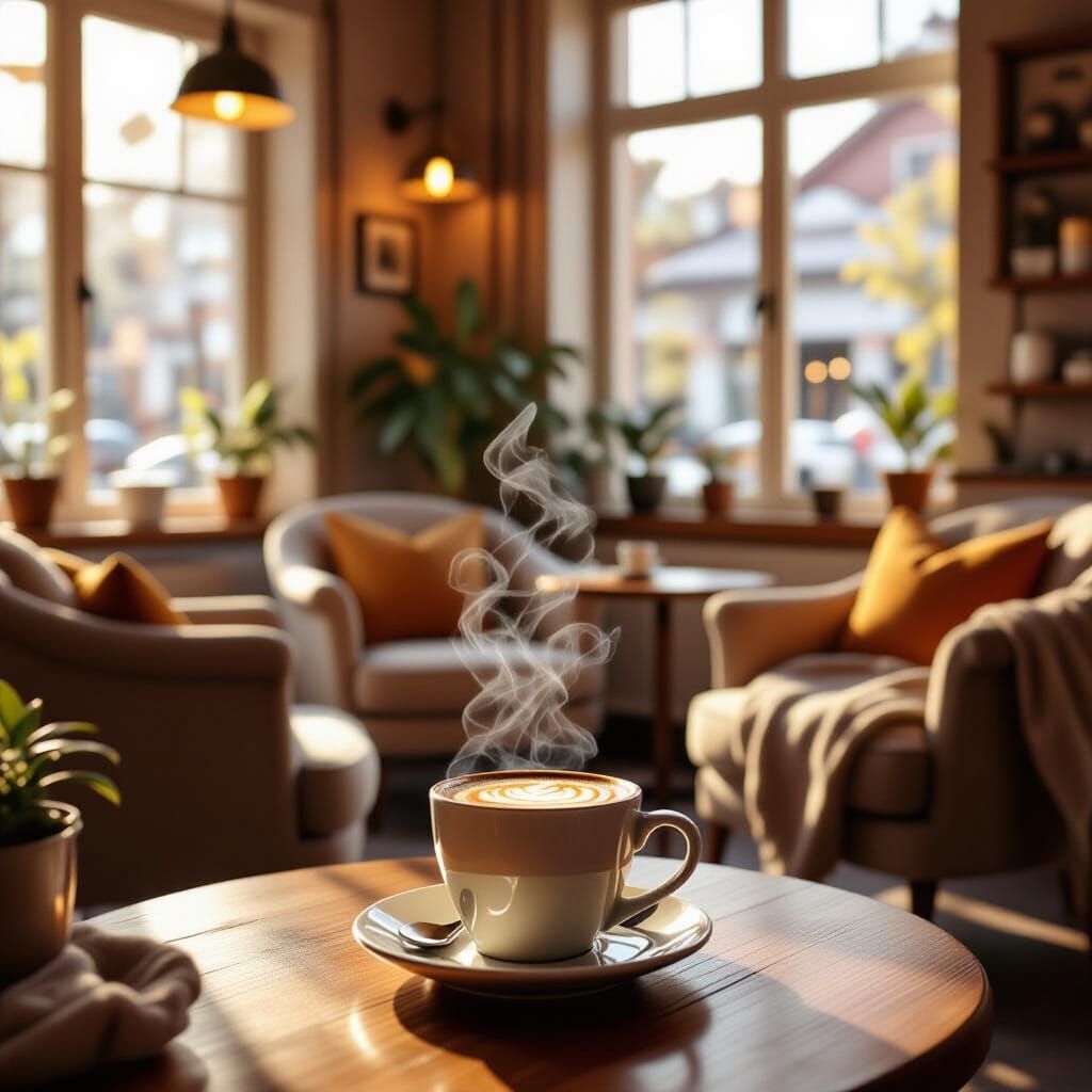 Cozy Coffee Shop Interior with Soft Lighting