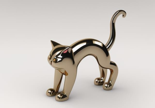 Art Nouveau Chrome Cat Leaping in Gold