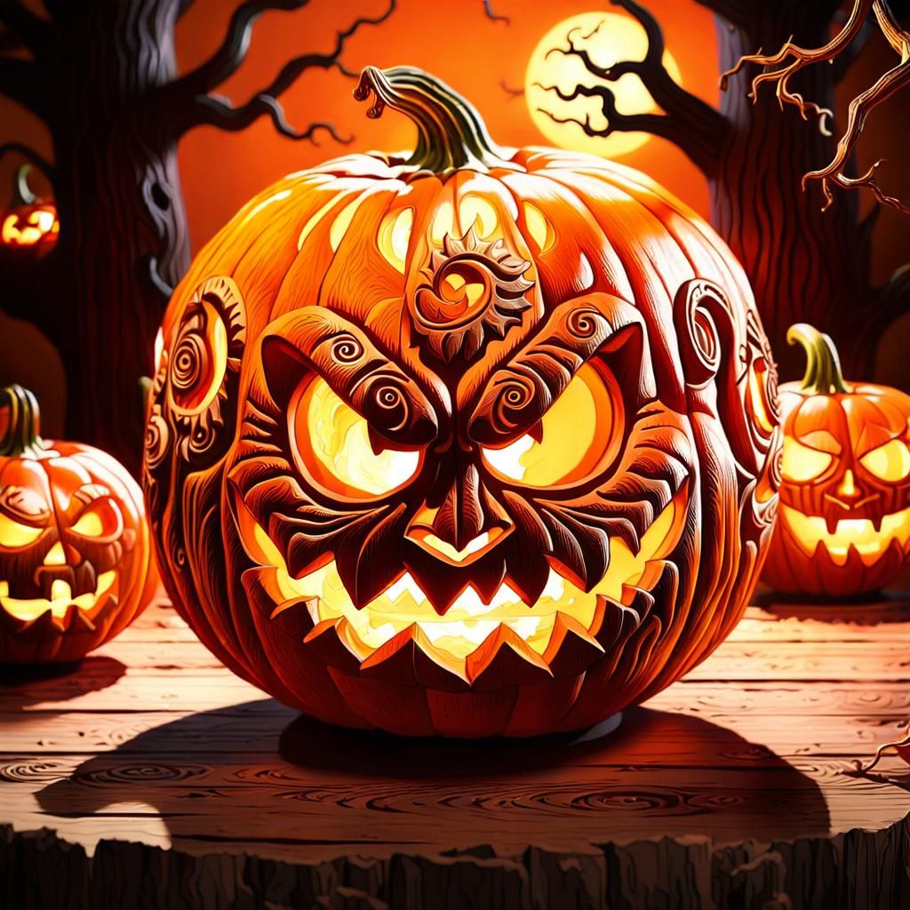 Halloween Demon Gourds: Vibrant 3D Digital Art