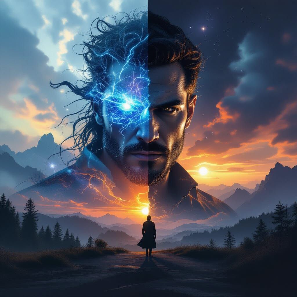 Surreal Sci-Fi Movie Poster with Magic Elements