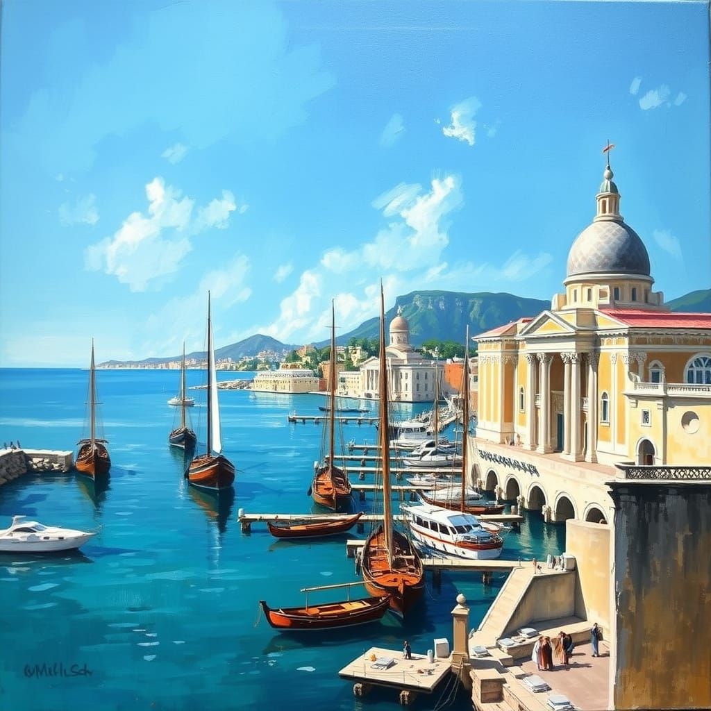 Turquoise Ocean Scene in Monochromatic Style