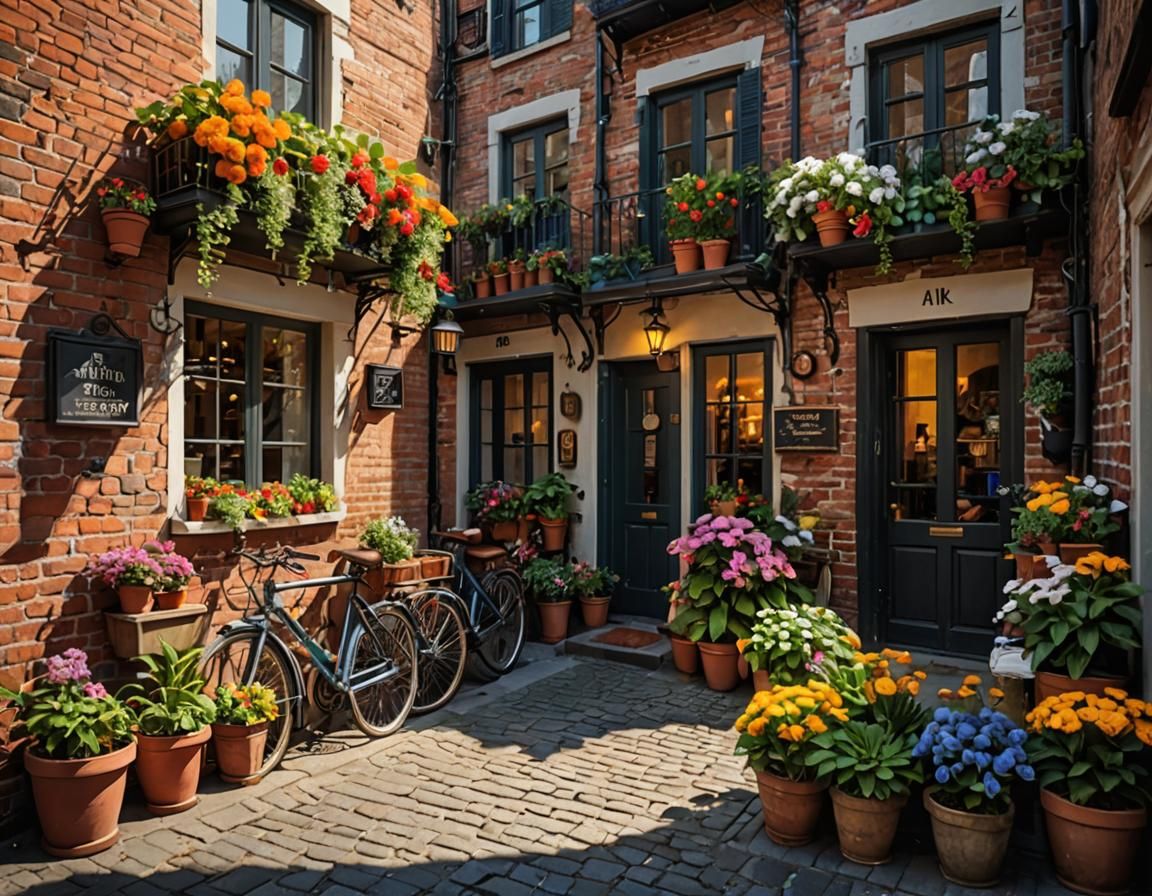Charming European Street Scene in Oil Painting Style