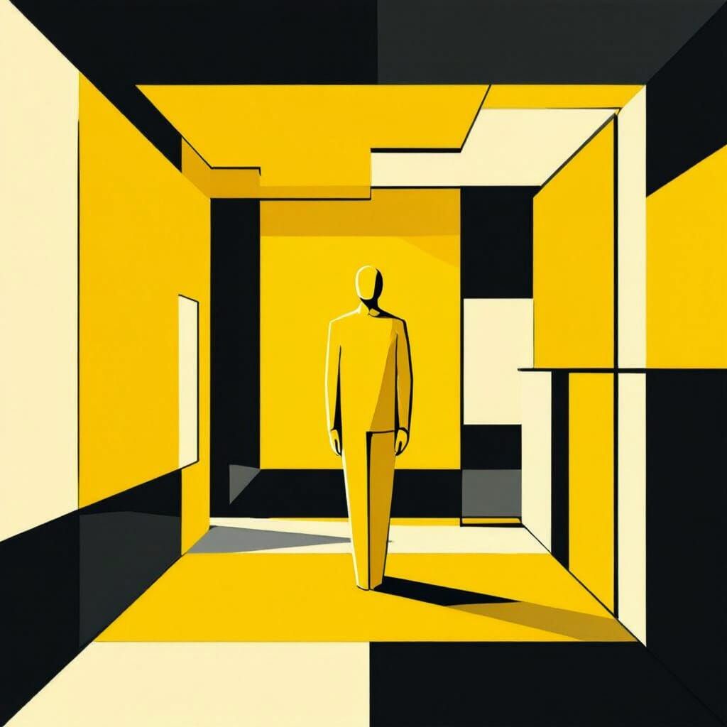 Yellow Figure in Geometric Yellow Room