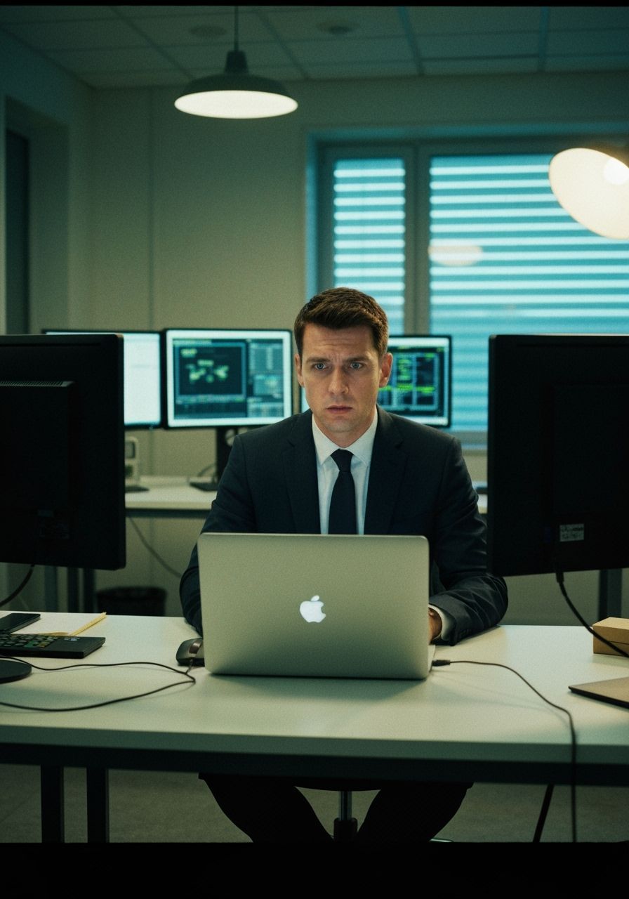 Worried IT Analyst in a Cinematic Film Still