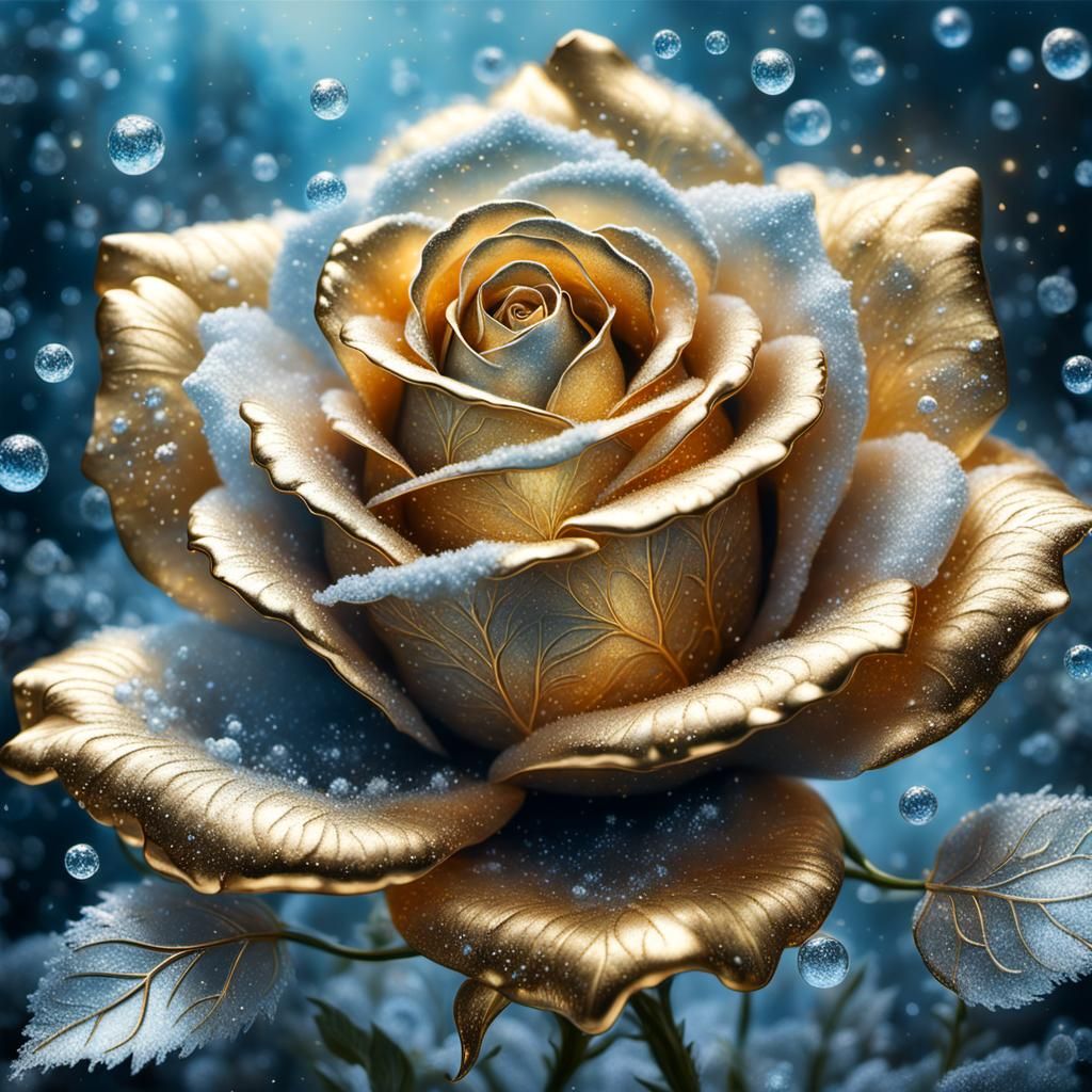 Golden Rose in Hyperrealistic Bioluminescent Style