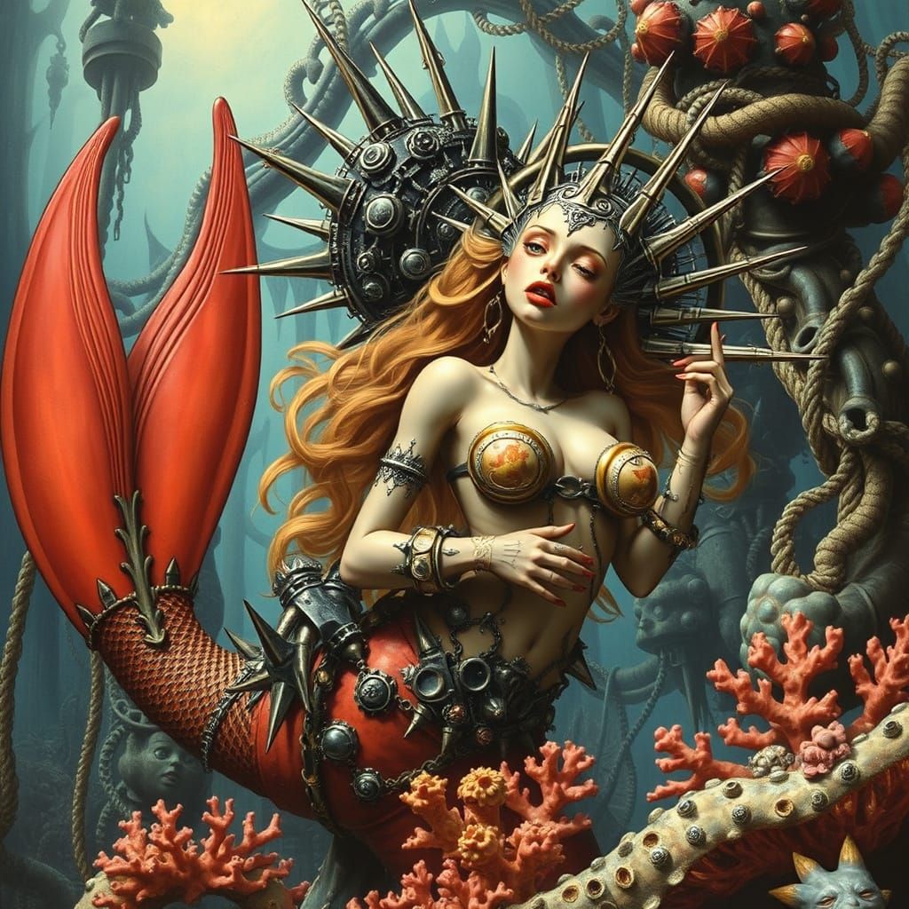 Gothic Metal Mermaid in Underwater Cathedral