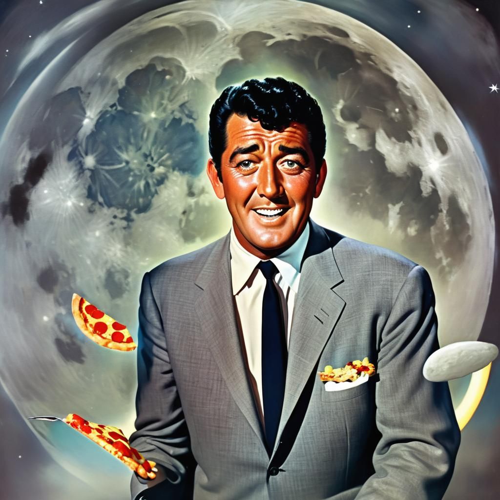Dean Martin Moon Pizza Surreal Portrait