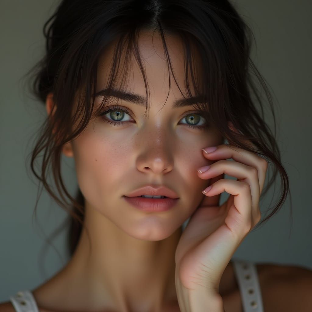 Elegant Brunette Woman in Photorealistic Portrait