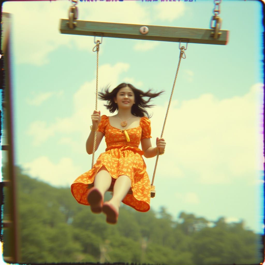 Ethereal Swing Scene in Nostalgic 1950s Polaroid Style