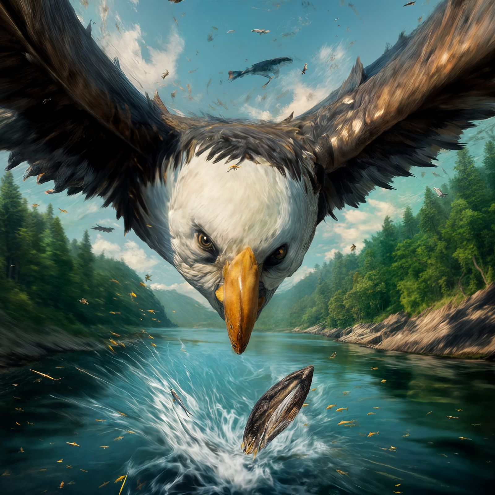Eagle's Dive: Hyperrealistic River Hunt