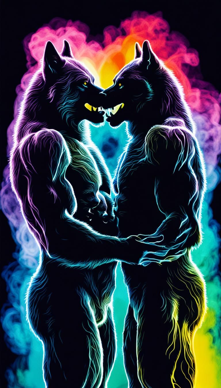 Werewolves Kissing: Photogram in Thermal Imagery Style