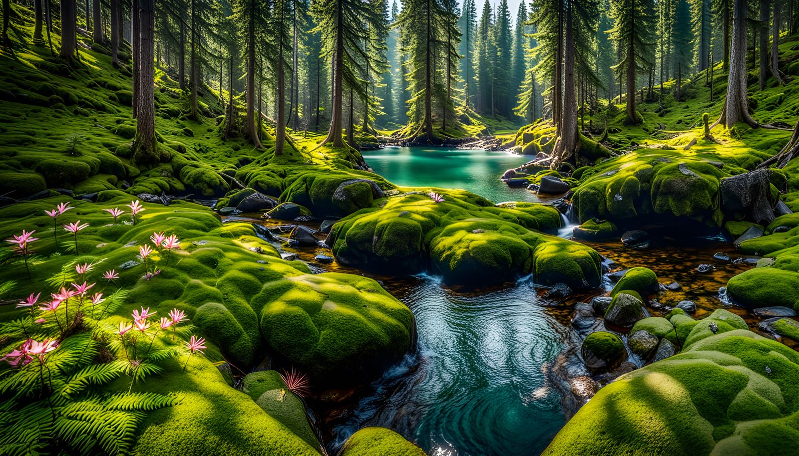 Lush Forest Island in Mountain Lake