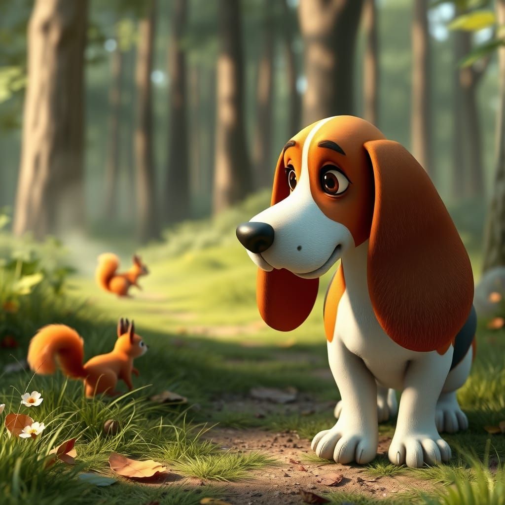 Adorable CGI Basset Hound Puppy Follows Scent Trail