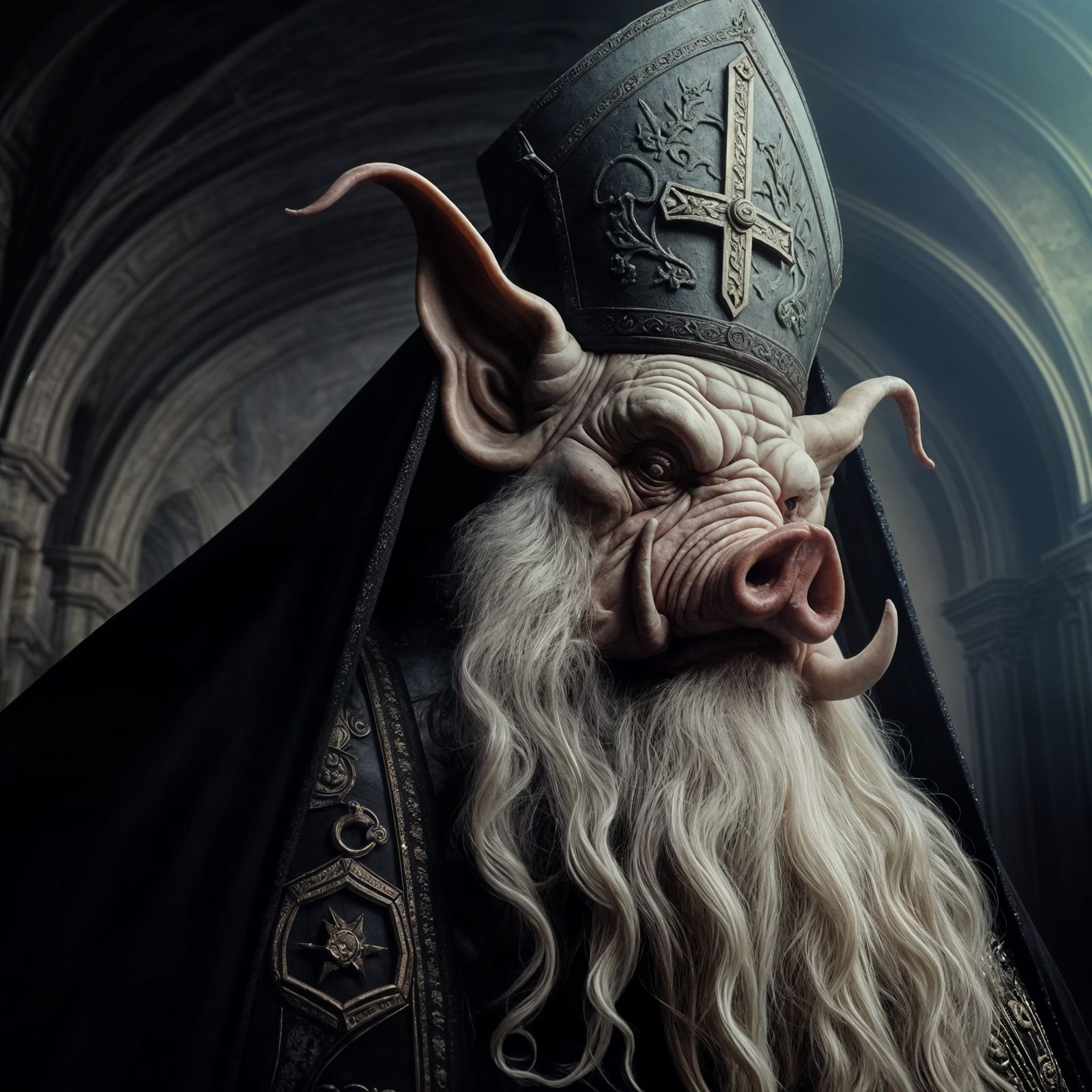 Giant Albino Swine-Pope in Religious Attire