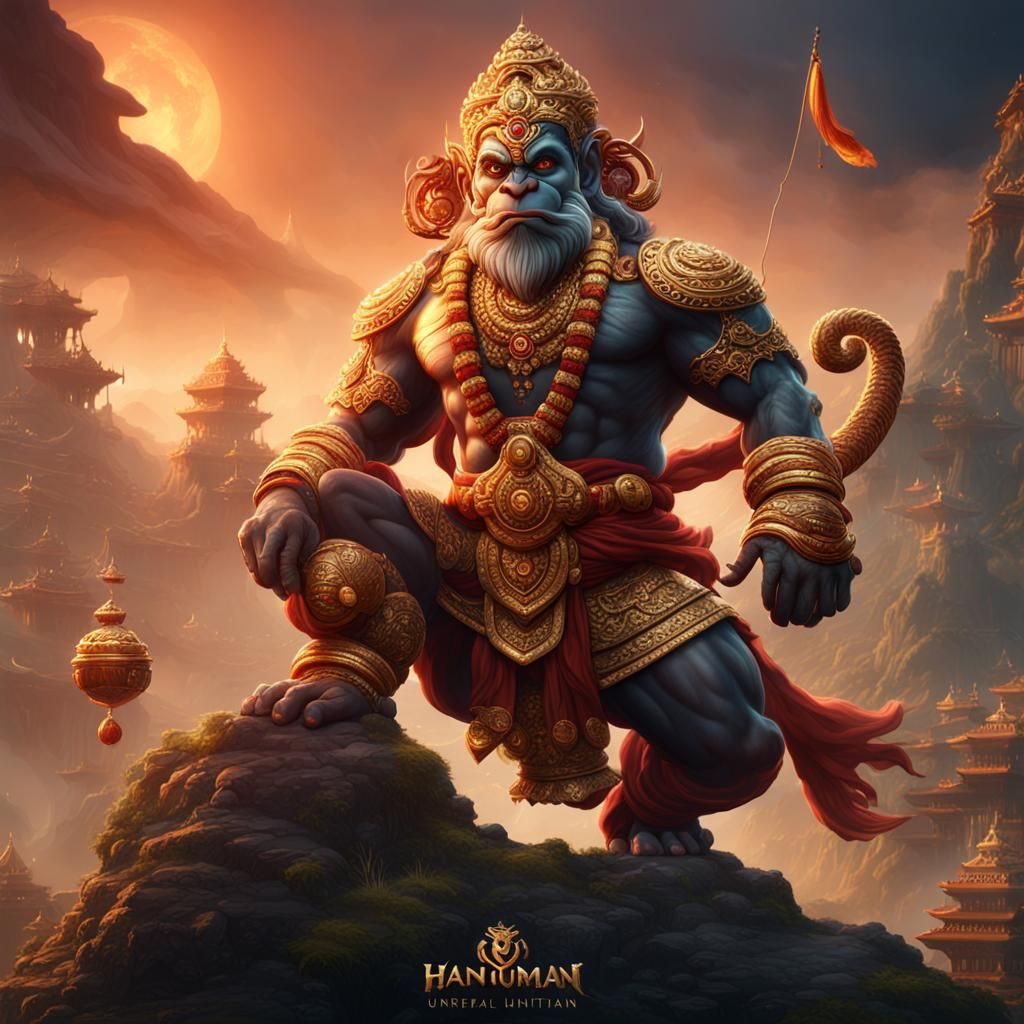 Detailed Matte Painting of Hanuman in 8K