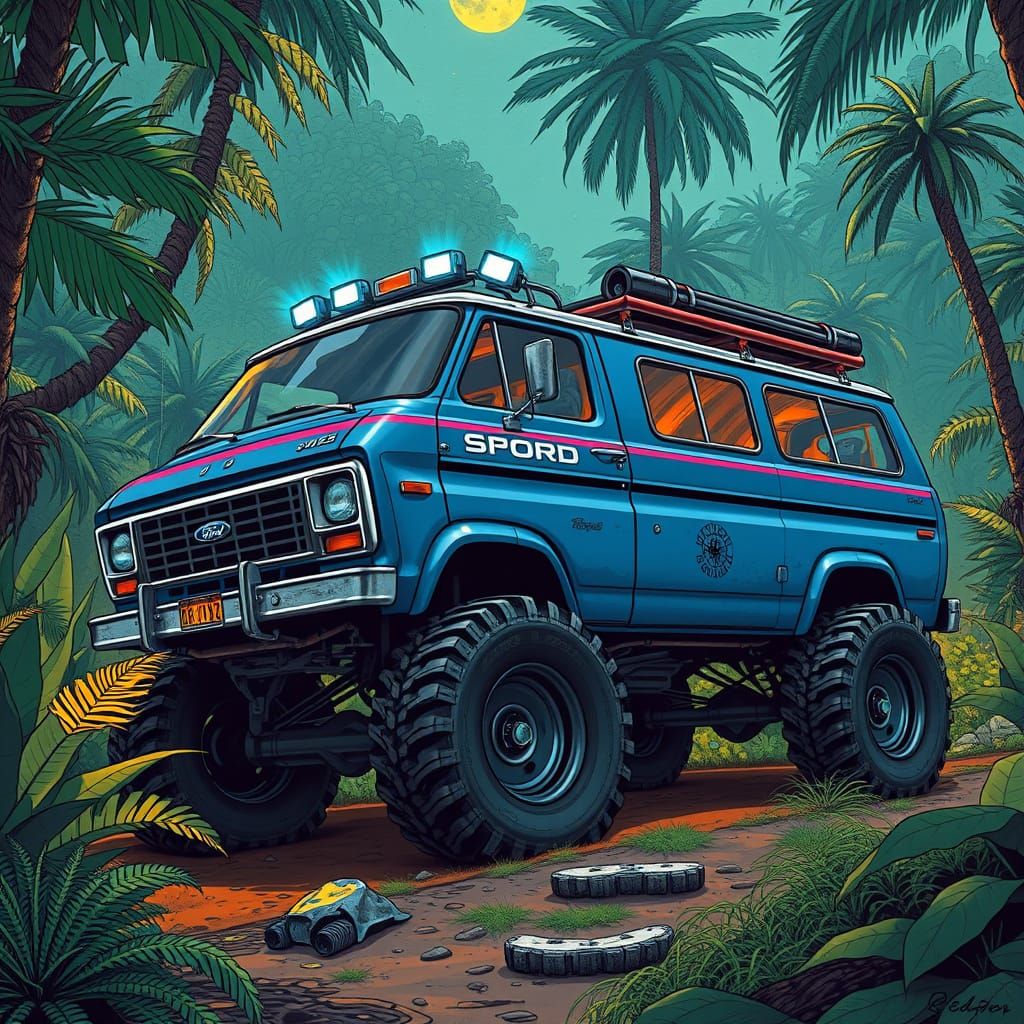 Ford Econoline Van Crawling Through Alien Jungle