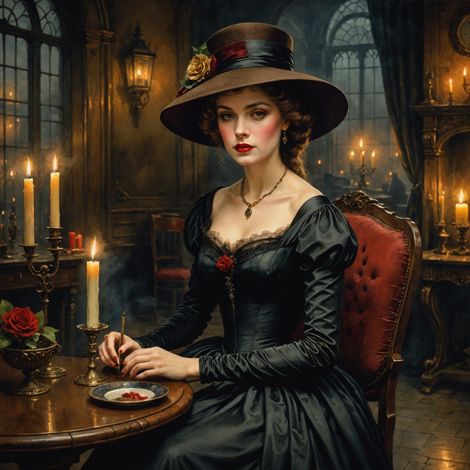 A Victorian Beauty Illuminated by Candlelight