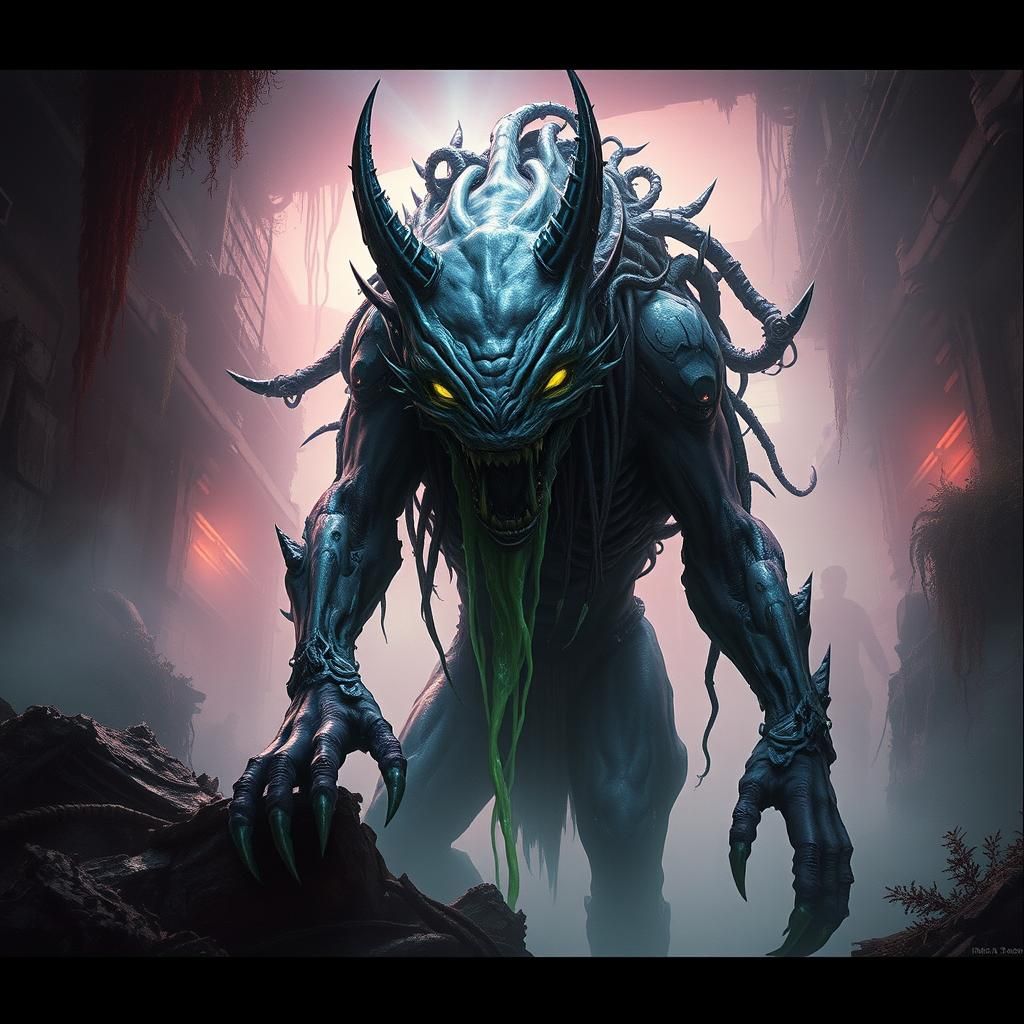 Grotesque Cyborg Werewolf in Alien Sewers