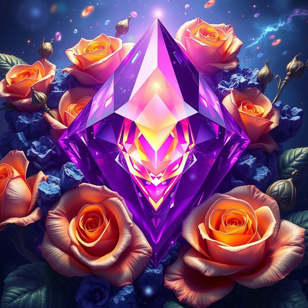 Fantastical Roses in Crystal Purple Diamond Encasement