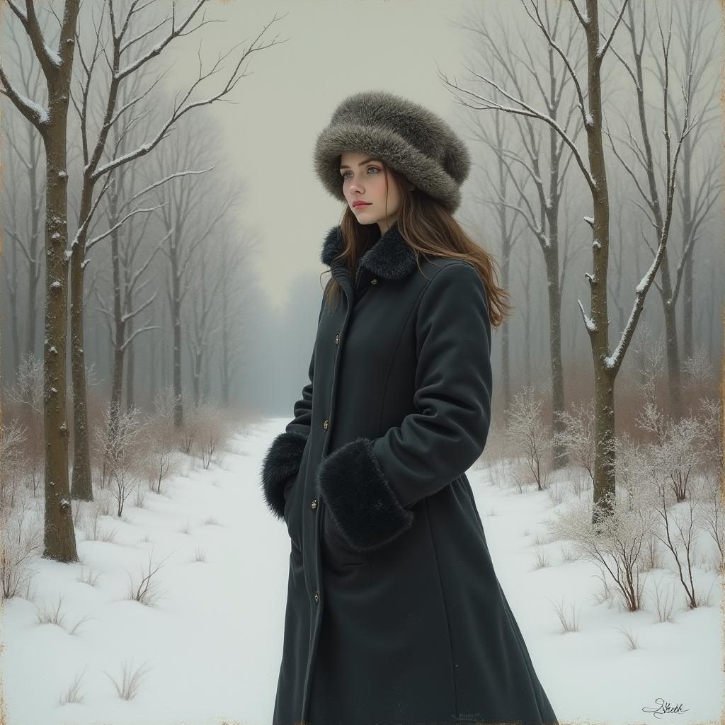 Winter Contemplation: A Portrait in Impressionistic Realism