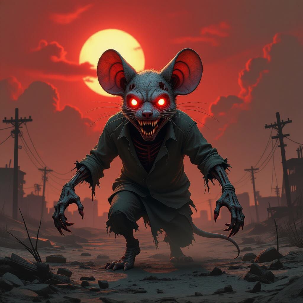 Grotesque Demon Alien Mouse Zombie in Wasteland