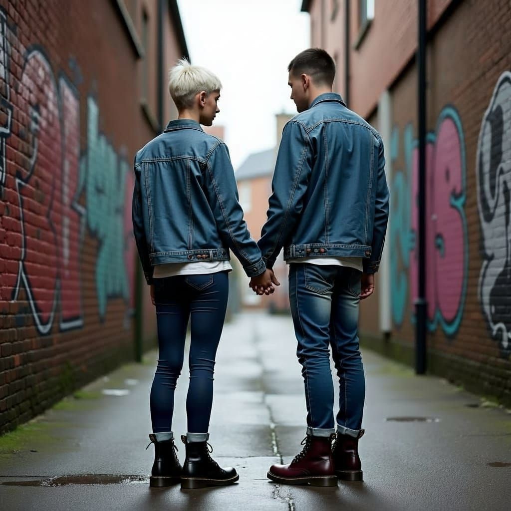 Skinhead Couple in Grimy Urban Alleyway