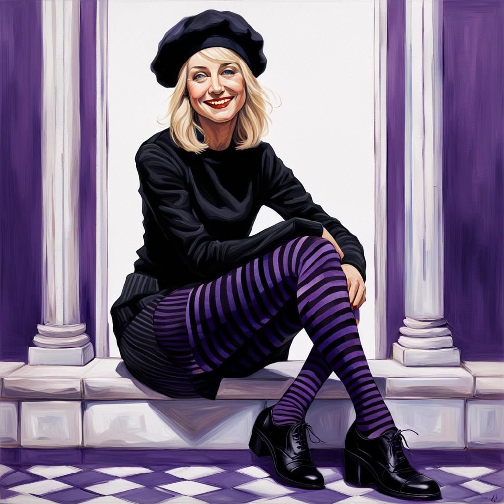 Lady in Striped Tights: Realistic Oil Painting