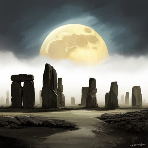 Glowing Stonehenge at Night: A Digital Masterpiece