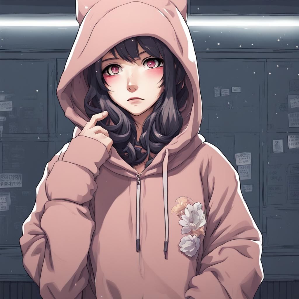 Anime Girl in Snom Hoodie Digital Art