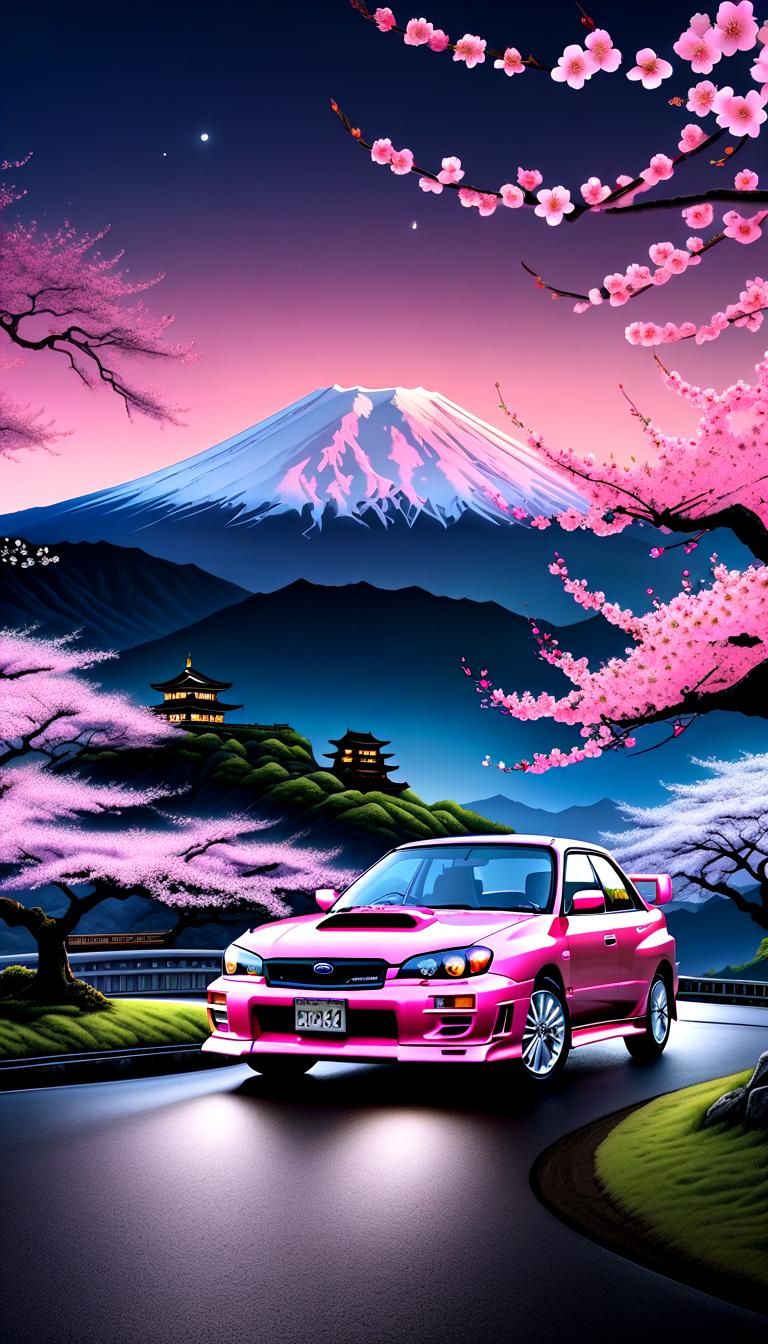 Pink Subaru Impreza Cherry Blossom Mobile Wallpaper