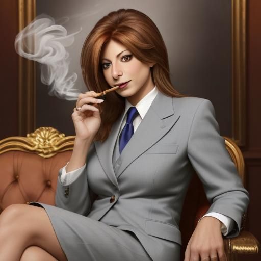 Maria Bartiromo Smoking Cigar in Suit