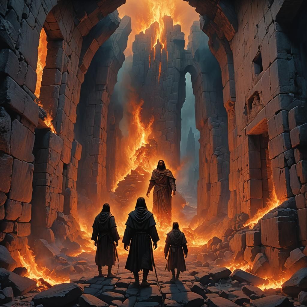 Fiery Furnace Scene in Beksiński Style