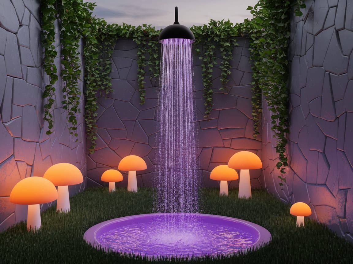 Dreamy Outdoor Shower with Purple Water