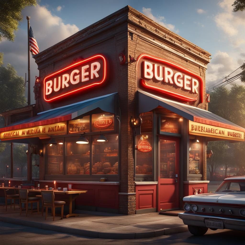 Detailed Matte Painting of a Burger Restaurant