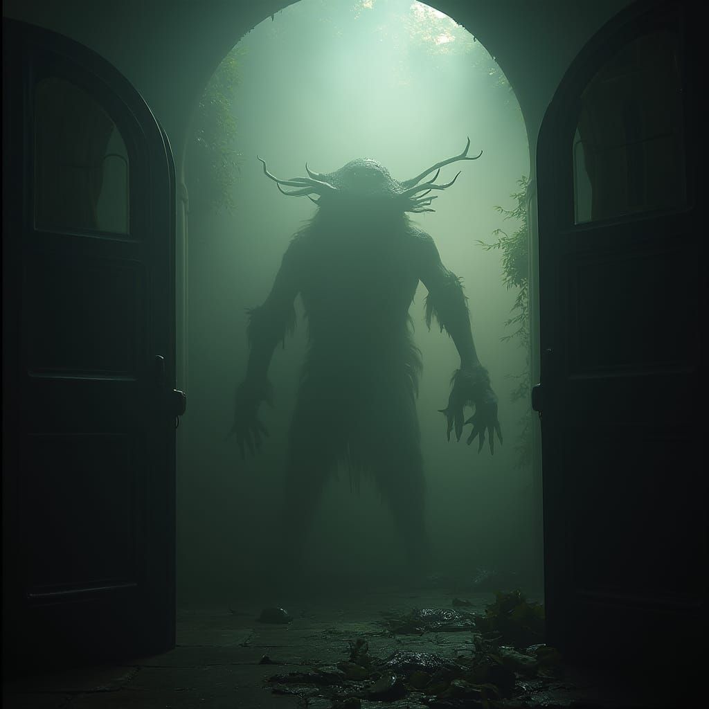 Eerie Lovecraftian Creatures in Dimly Lit Mist