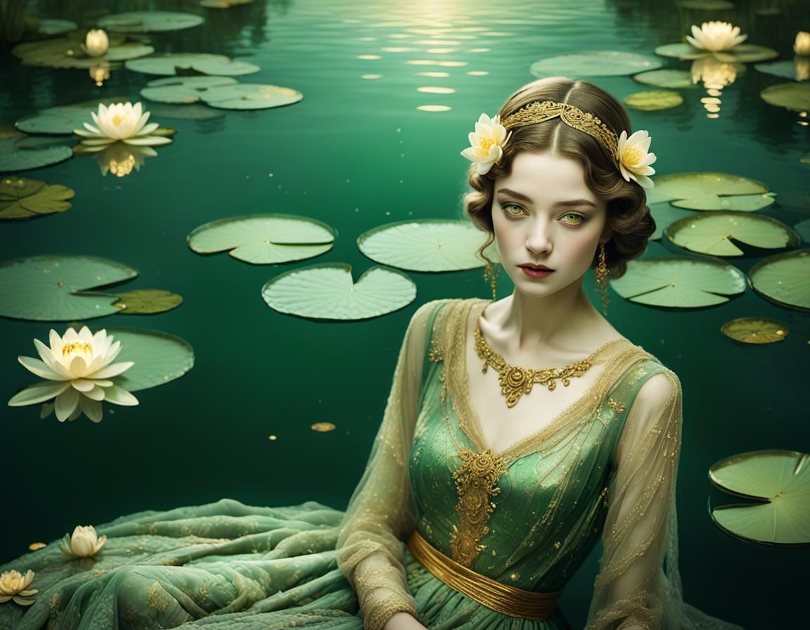 Ethereal Art Deco Lady in Moonlight