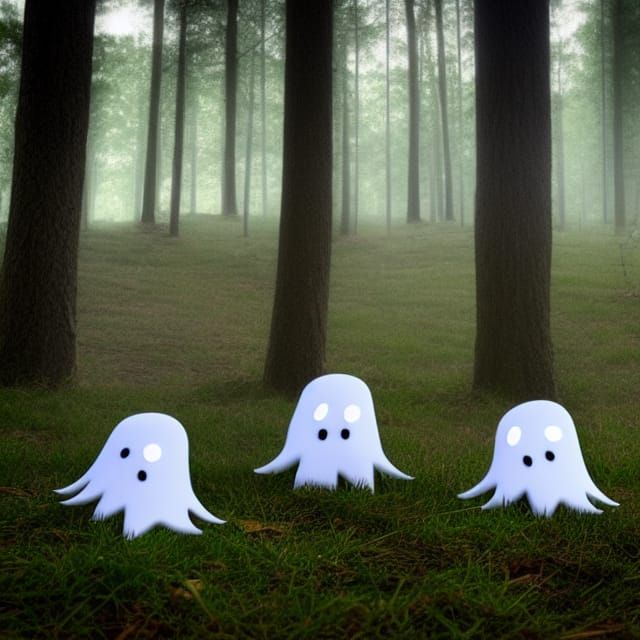 Ethereal Ghosts Listen to Music in Forest