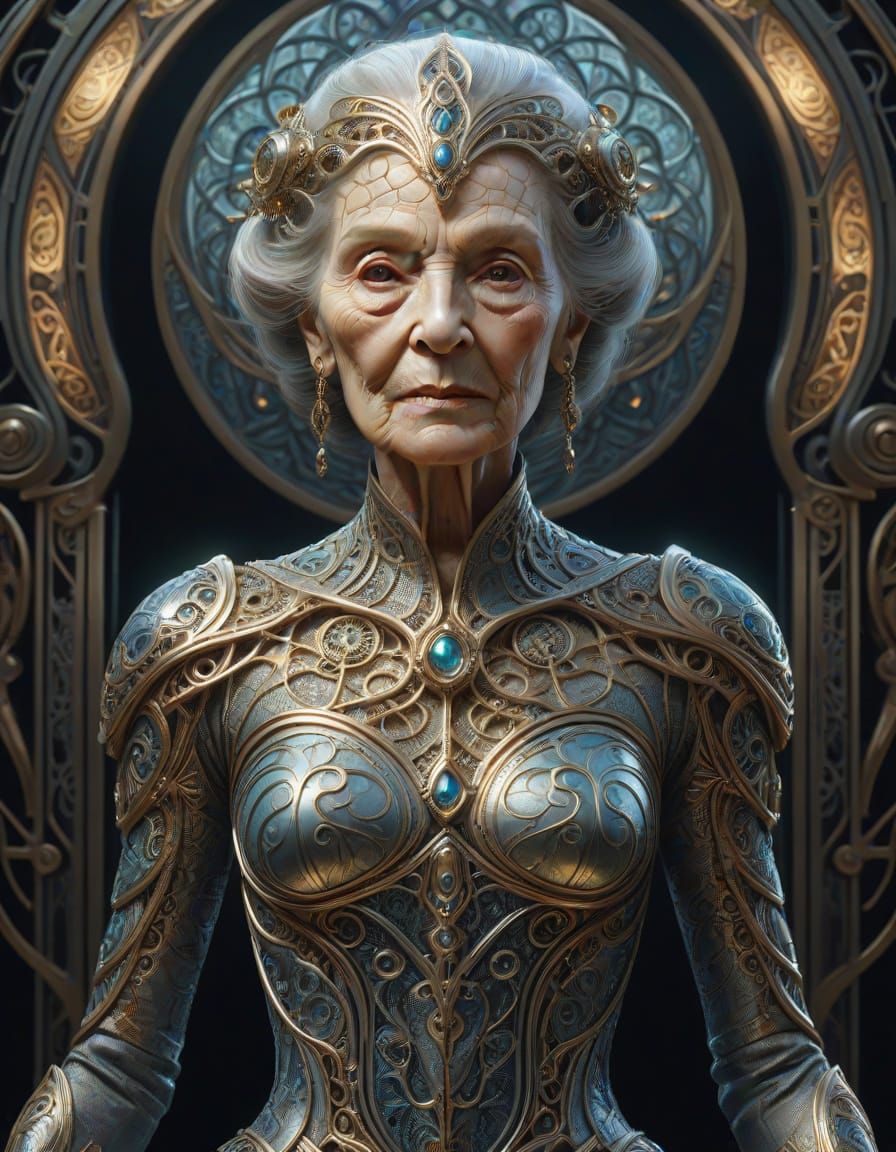 Elder Woman in Shimmering Art Nouveau Gown