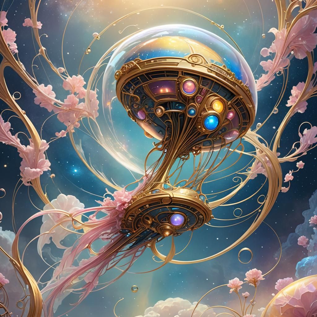 Art Nouveau Spaceship Concept Art in Ethereal Space