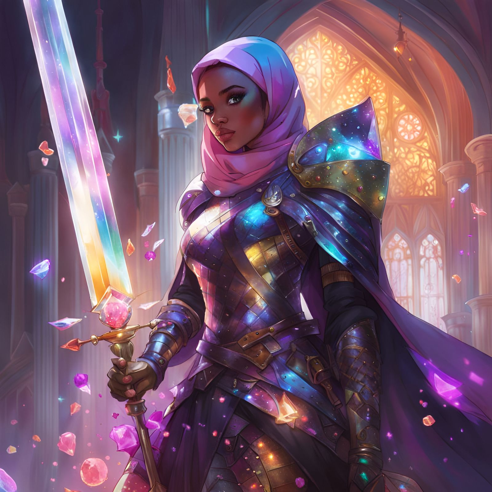 Rainbow Knight with Crystal Sword, Digital Art