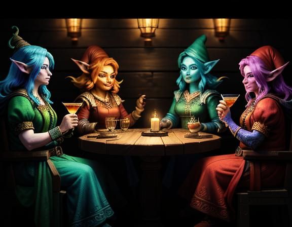 Gnomes Casting Magic in Tavern: Digital Matte Painting