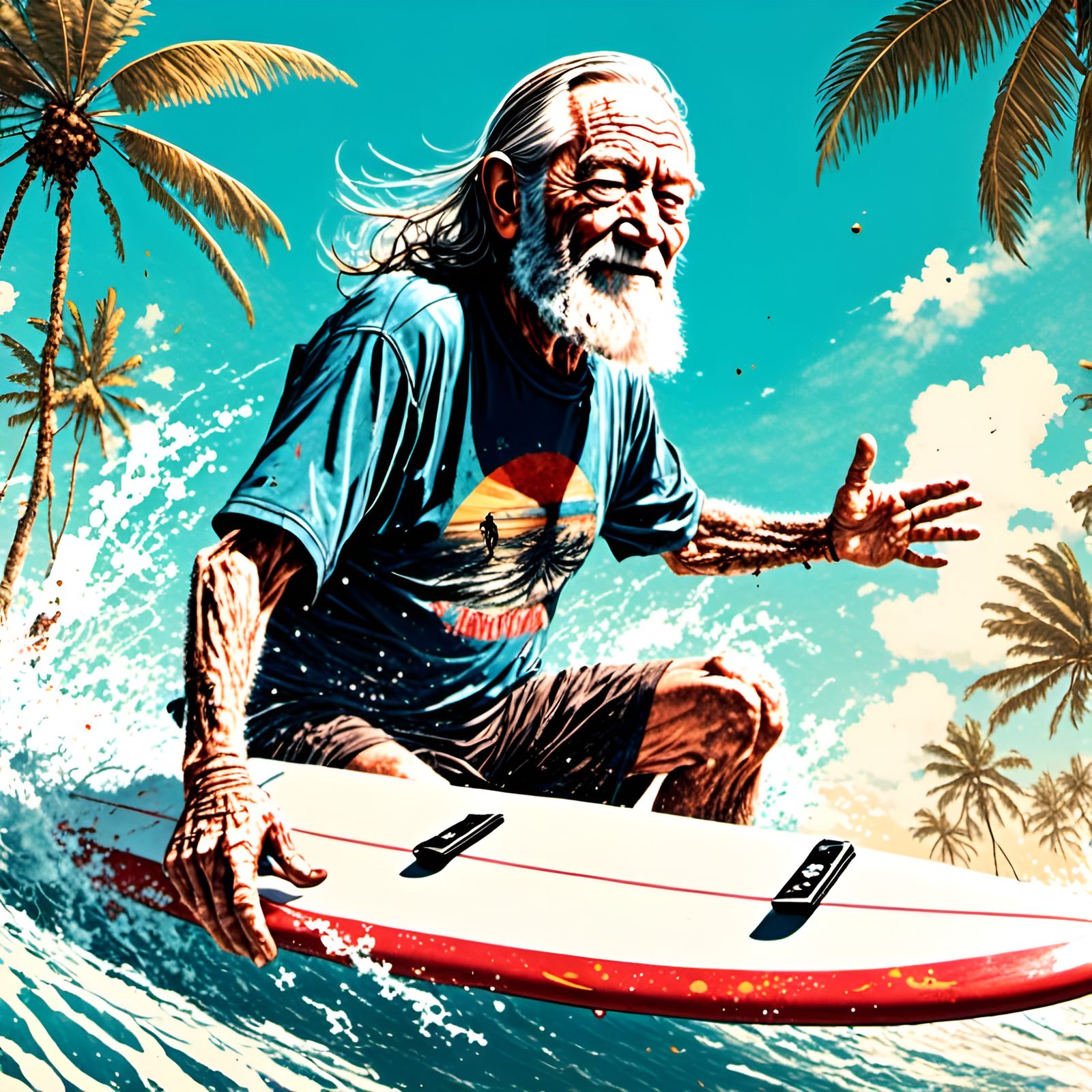 Willie Nelson Surfing: Graffiti Style Portrait