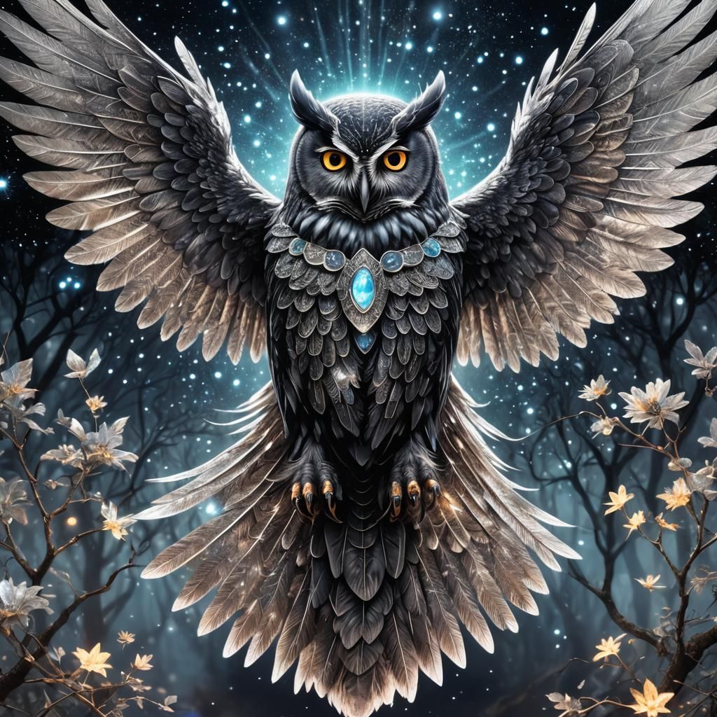 Armored Owl Familiar in Astral Cosmic Illustration